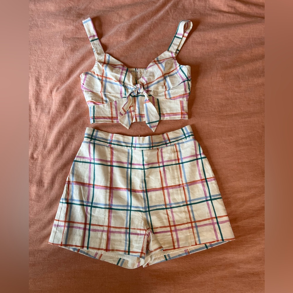 Wayf High Waist Red and Green Shorts